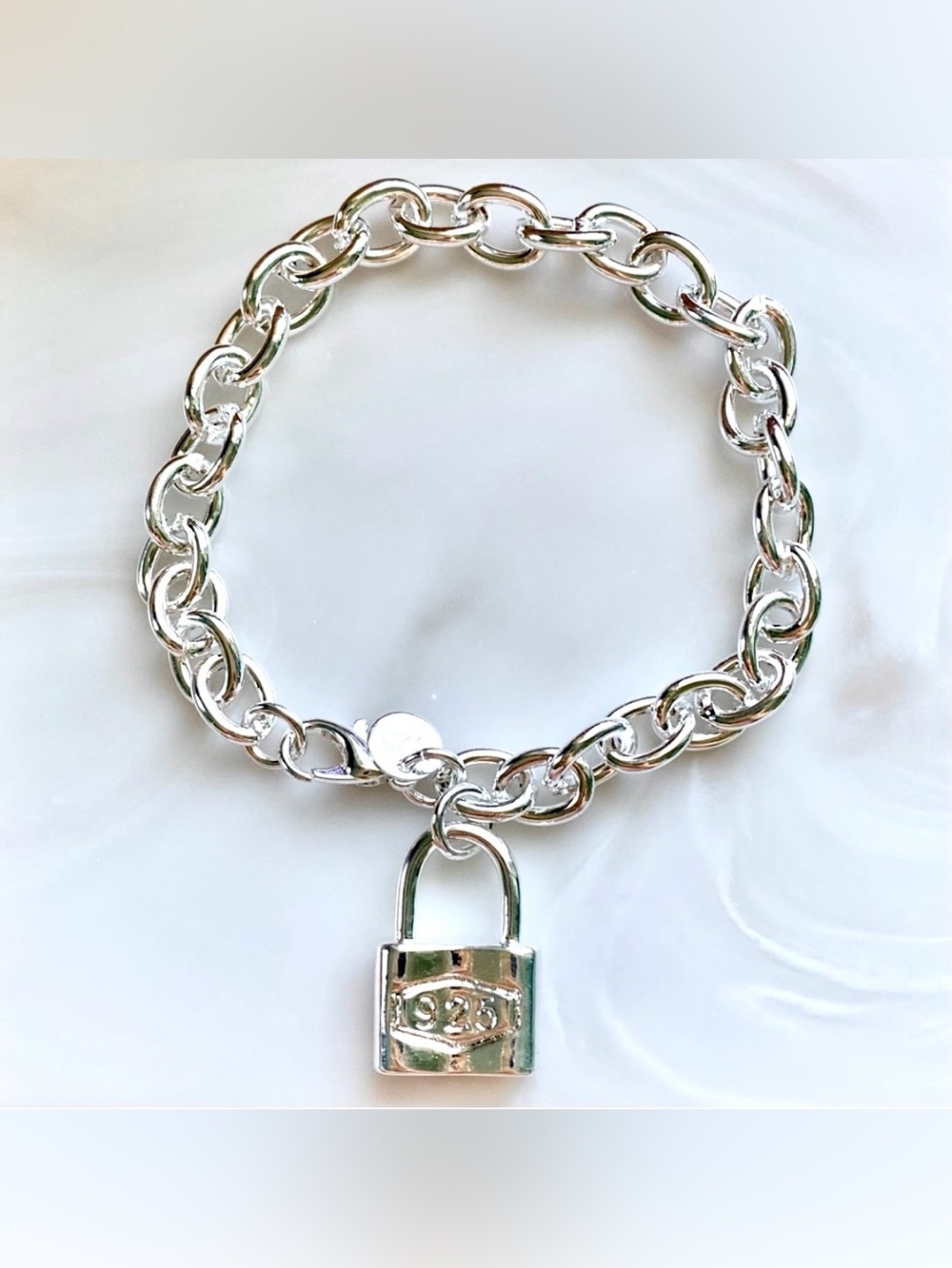 Silver Chain Link Bracelet with Padlock Charm